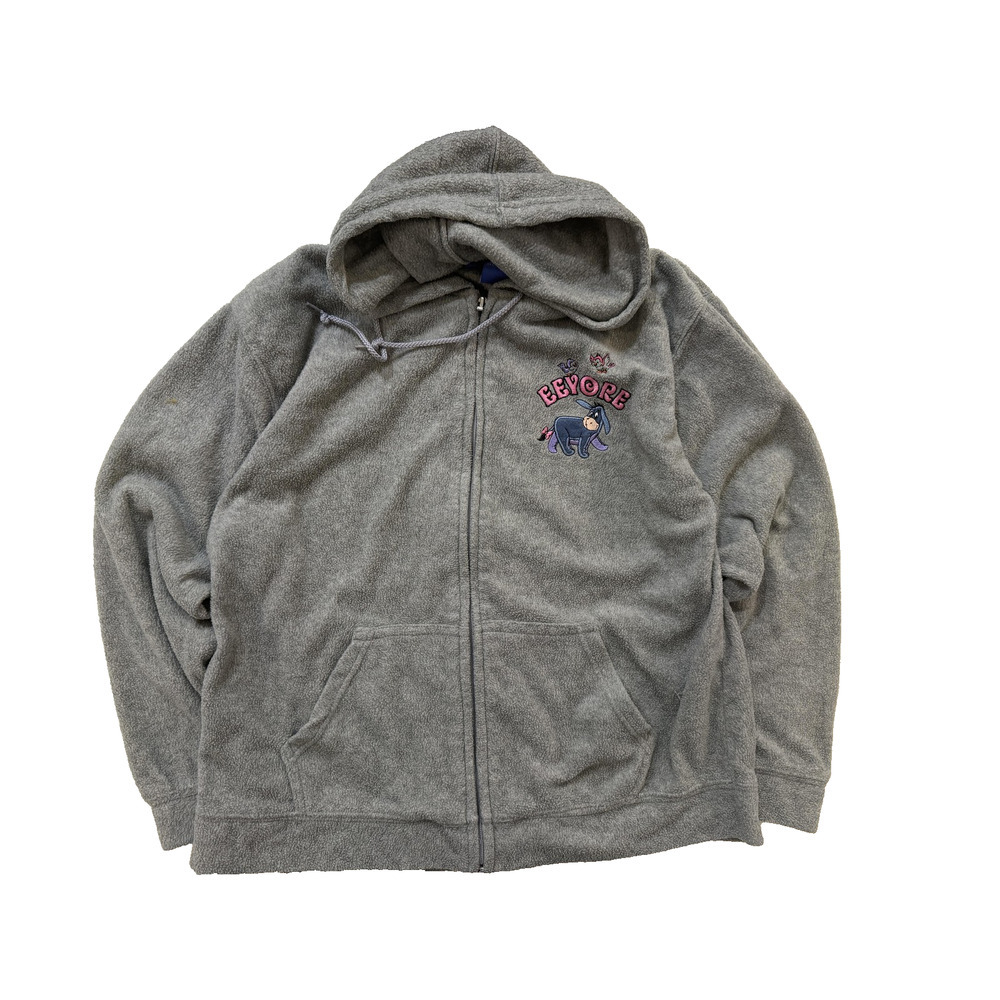 Disney Eeyore Hoodie Womens LG Gray Back Hit Zip Fleece Embroidered Winnie Pooh